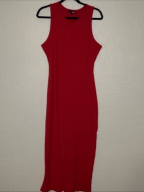FASHION NOVA Crimson Ribbed Midi Tank Dress